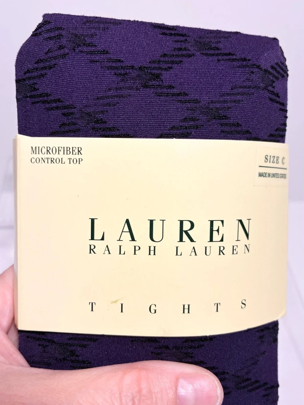 Y2K VTG Lauren Ralph Lauren USA MADE Control Top Patterned Tights Purple Size C